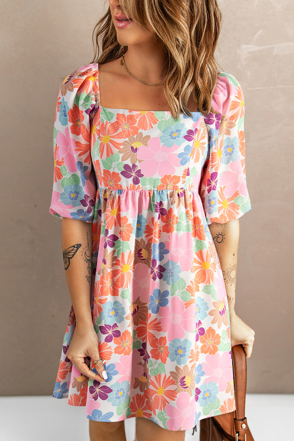 Printed Half Sleeve Floral Mini Dress - Whimsical Appalachian Boutique