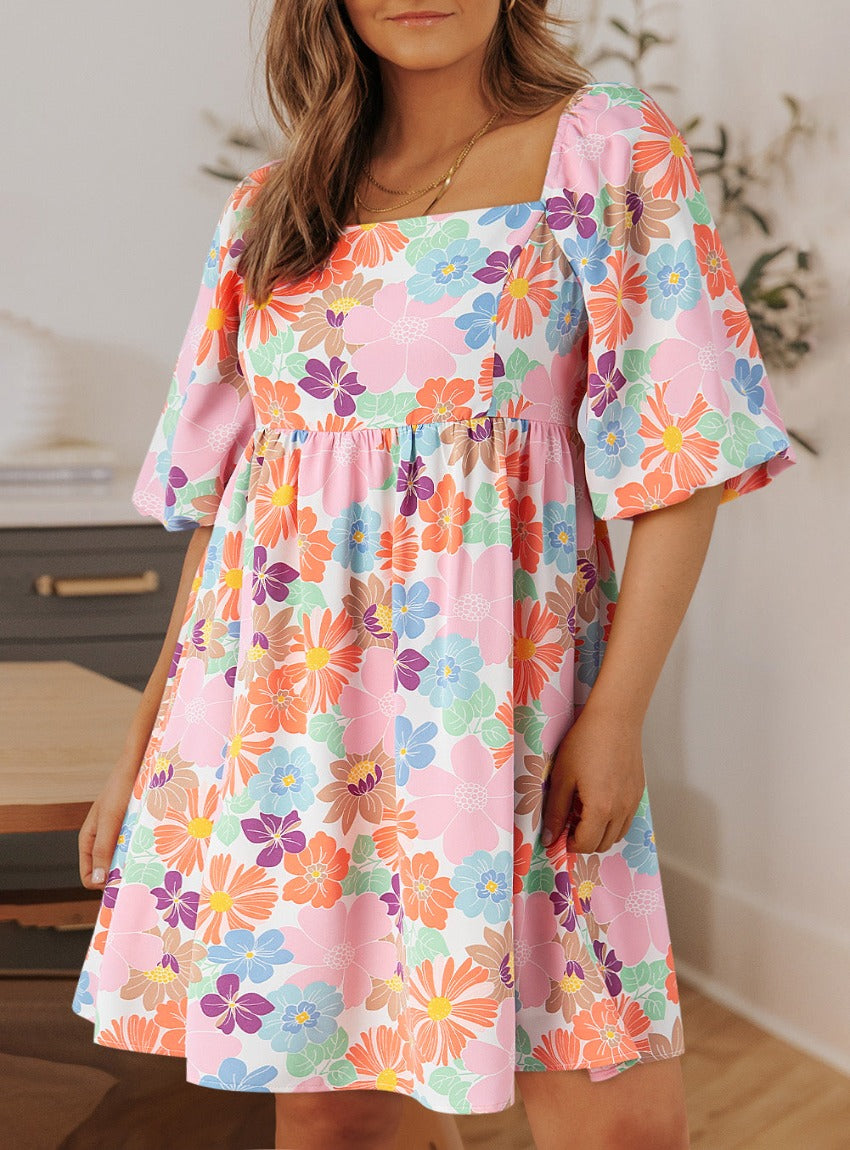 Printed Half Sleeve Floral Mini Dress - Whimsical Appalachian Boutique