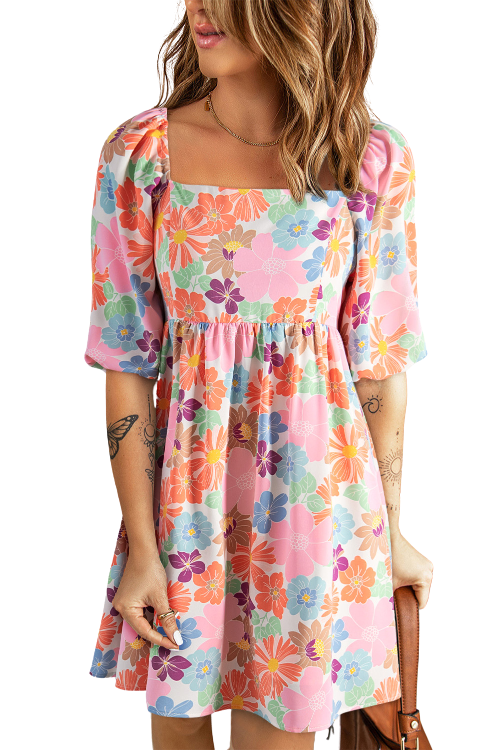 Printed Half Sleeve Floral Mini Dress - Whimsical Appalachian Boutique