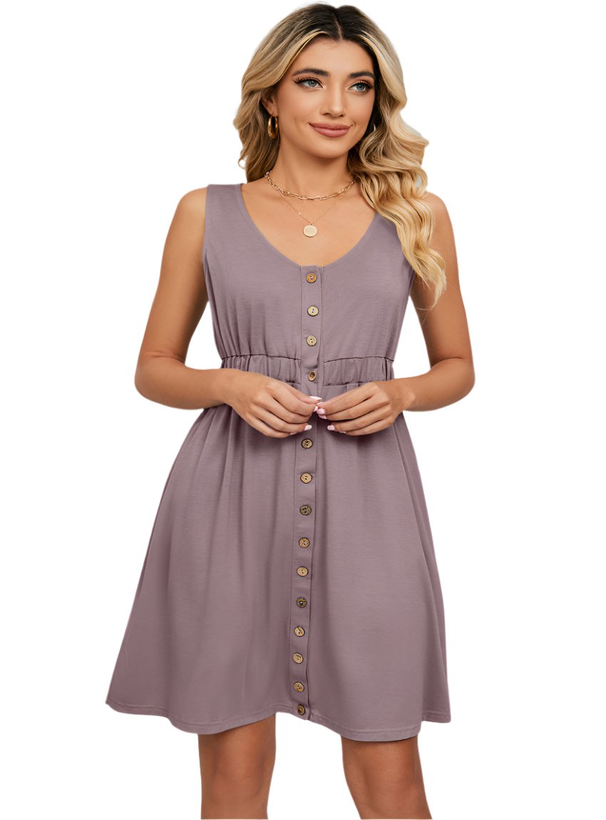 Buttoned Wide Strap Mini Dress