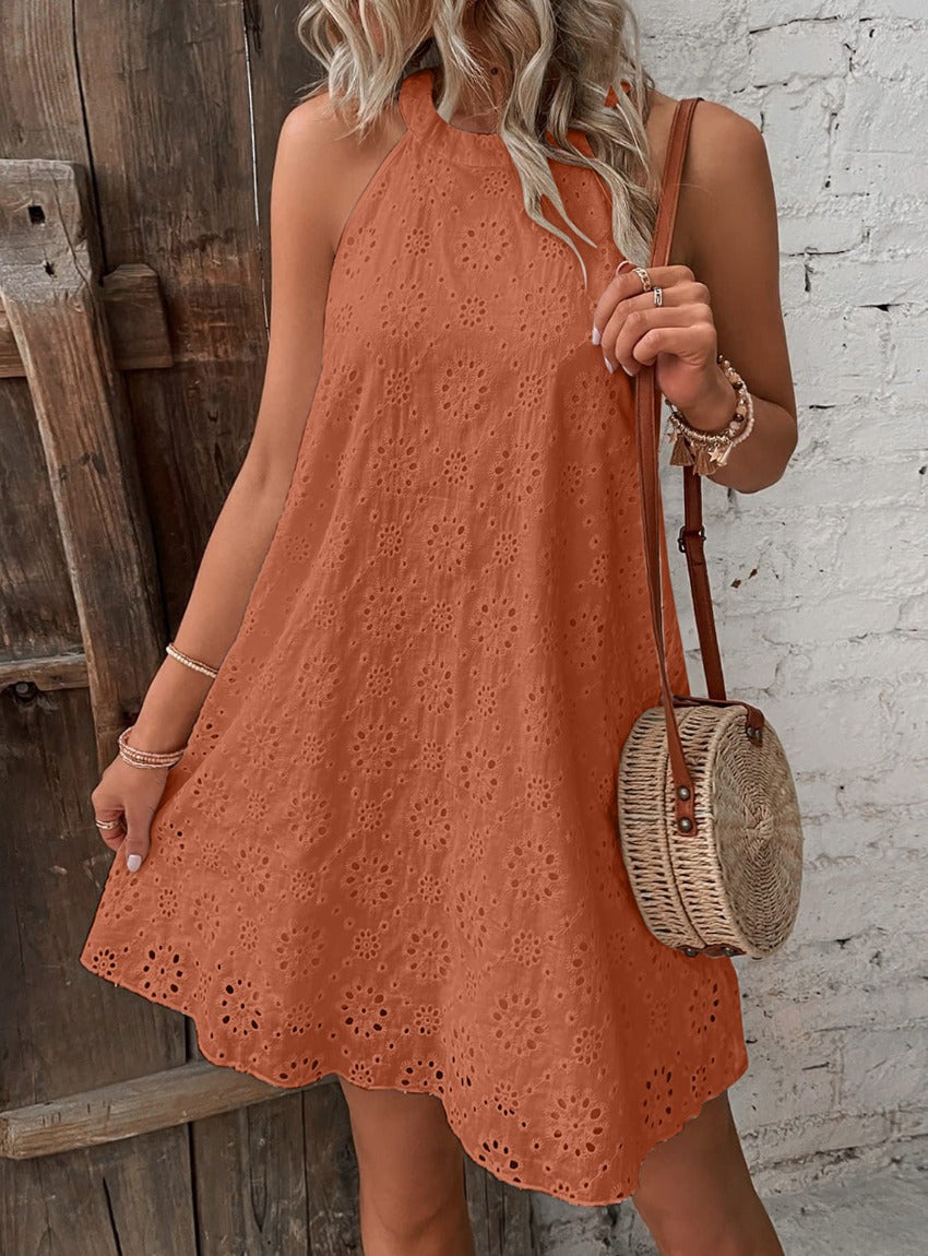 Flowy Eyelet Grecian Neck Mini Dress - Whimsical Appalachian Boutique