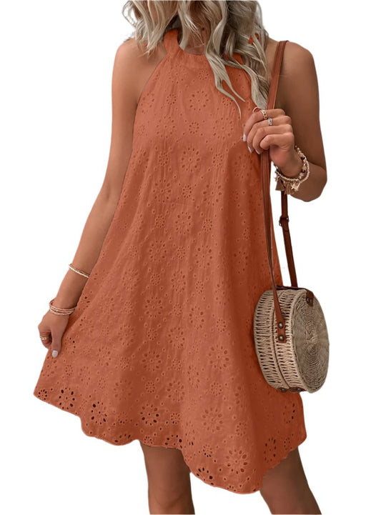 Flowy Eyelet Grecian Neck Mini Dress - Whimsical Appalachian Boutique