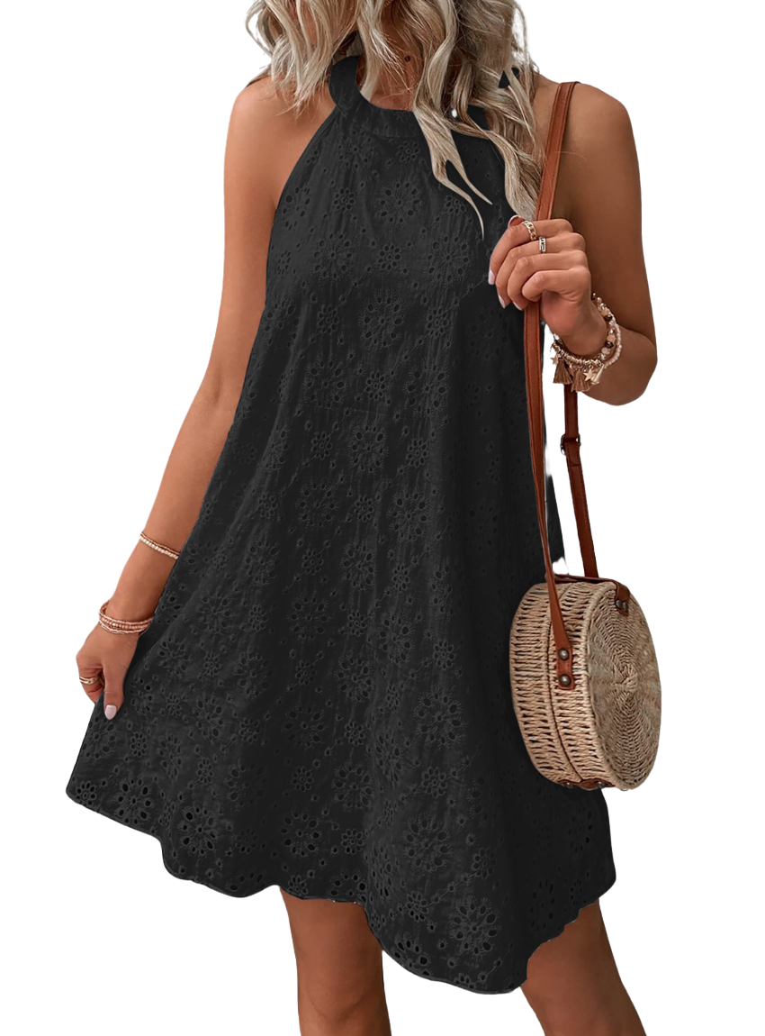 Flowy Eyelet Grecian Neck Mini Dress - Whimsical Appalachian Boutique