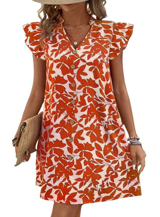 Orange Floral Print Cap Sleeve Mini Dress - Whimsical Appalachian Boutique