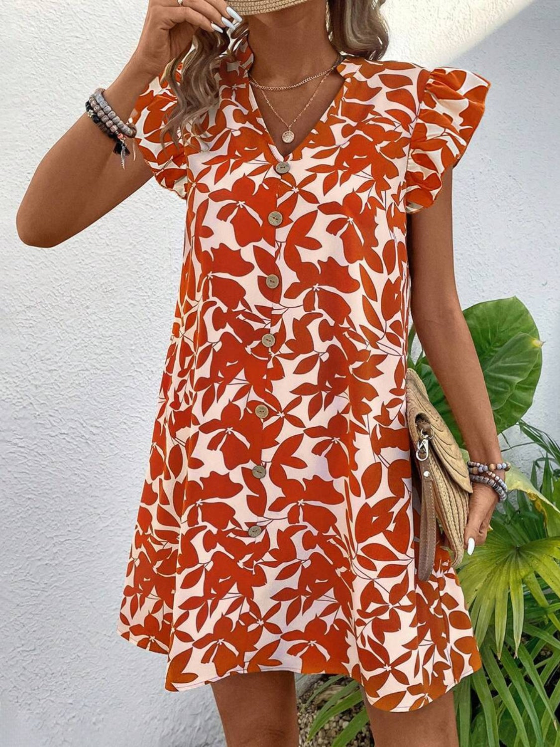 Orange Floral Print Cap Sleeve Mini Dress - Whimsical Appalachian Boutique