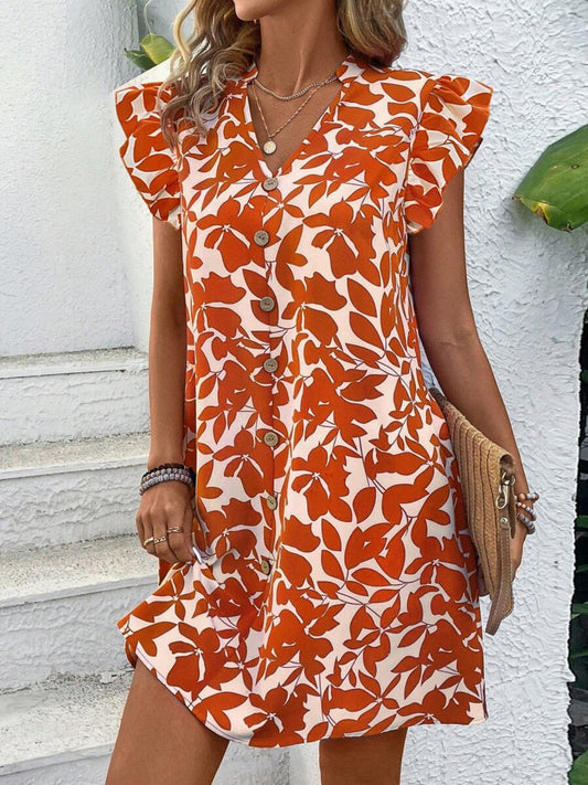 Orange Floral Print Cap Sleeve Mini Dress - Whimsical Appalachian Boutique