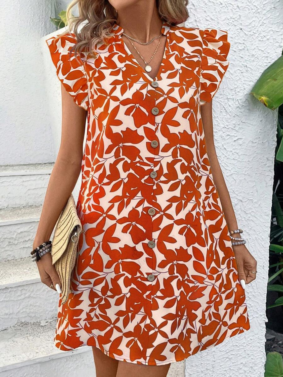 Orange Floral Print Cap Sleeve Mini Dress - Whimsical Appalachian Boutique