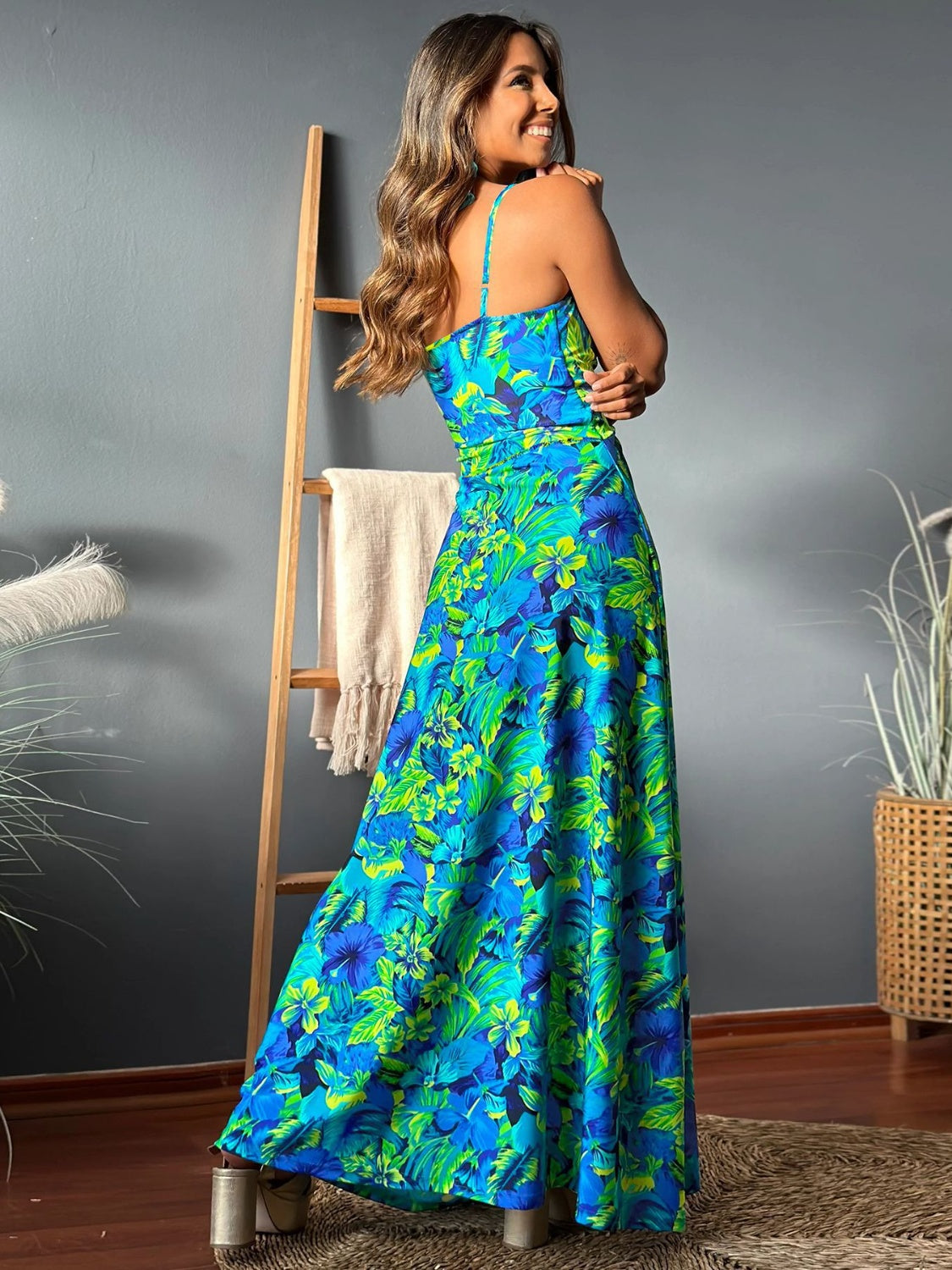 Twisted Printed V-Neck Maxi Dress - Whimsical Appalachian Boutique