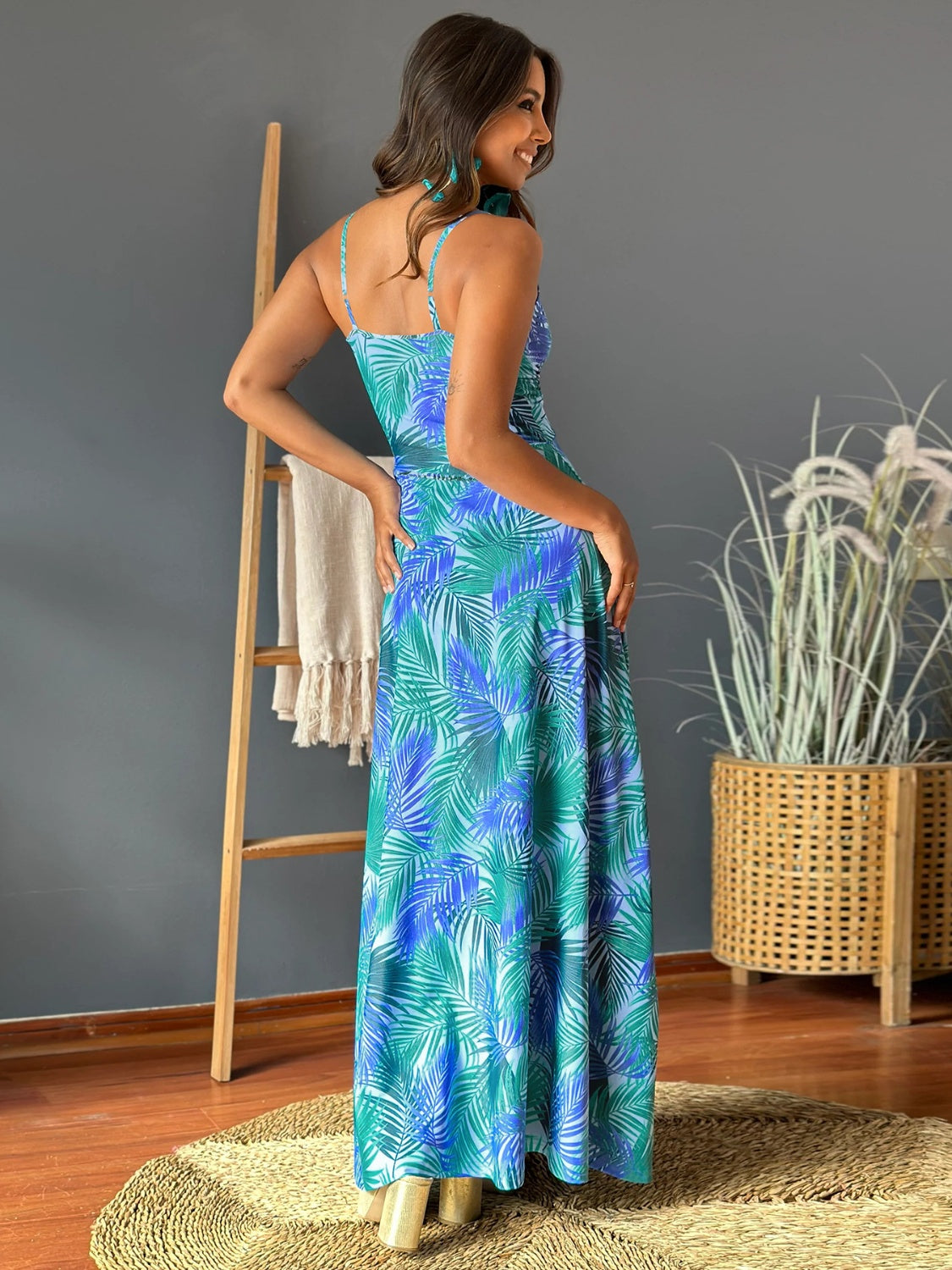 Twisted Printed V-Neck Maxi Dress - Whimsical Appalachian Boutique