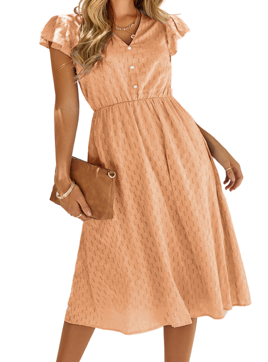 V-Neck Flutter Sleeve Midi Dress - Whimsical Appalachian Boutique