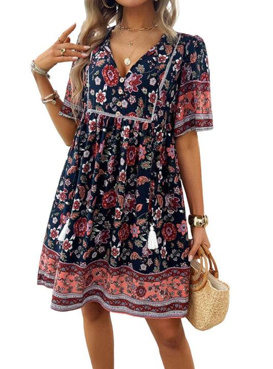 Boho Print Short Sleeve Summer Dress