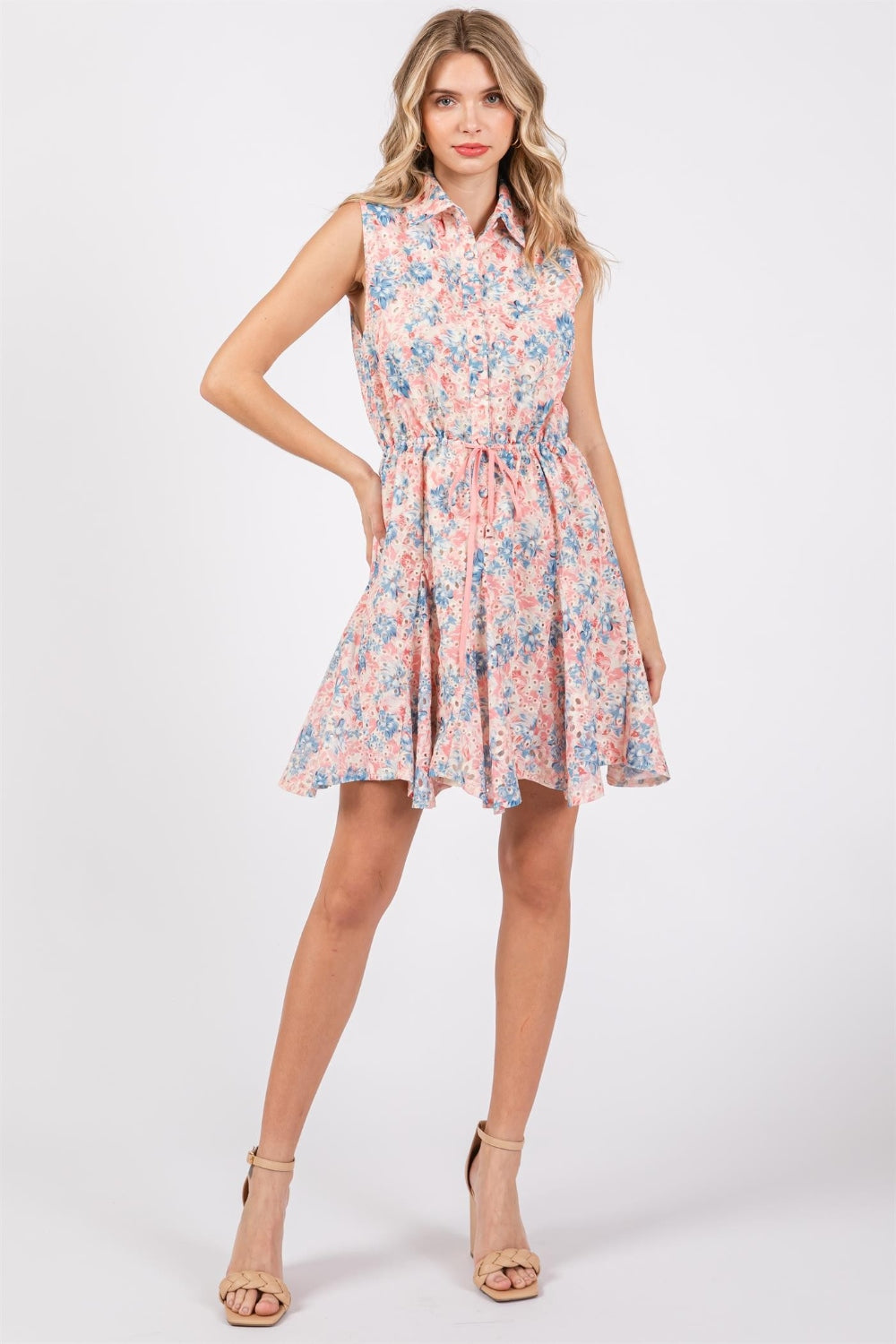 GeeGee Floral Eyelet Sleeveless Mini Dress - Whimsical Appalachian Boutique