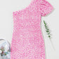 Pink Sequin Single Shoulder Short Sleeve Mini Dress - Whimsical Appalachian Boutique