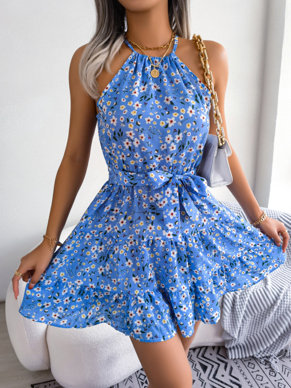 Printed Grecian Neck Mini Dress - Whimsical Appalachian Boutique