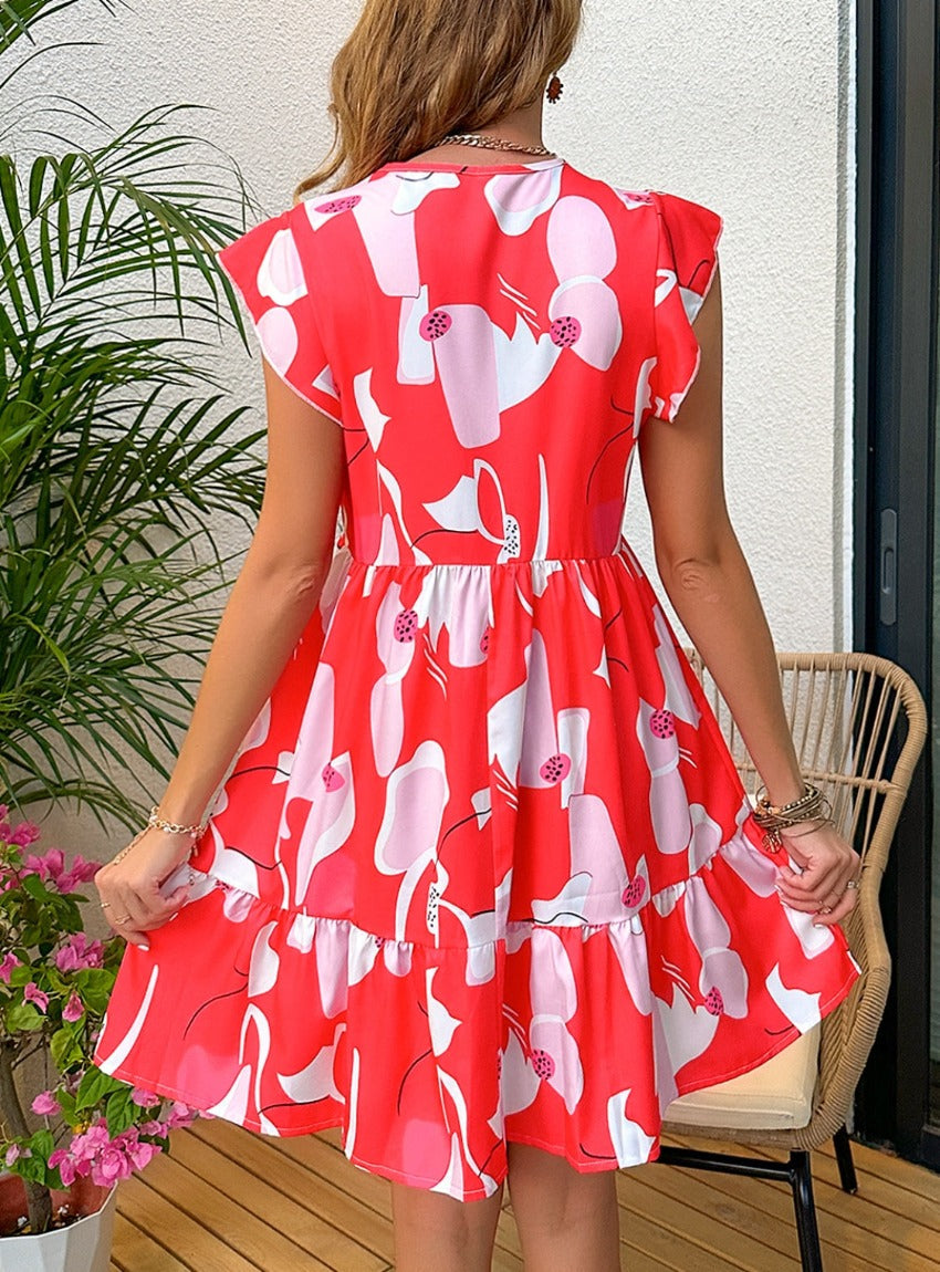 Printed Notched Cap Sleeve Dress - Whimsical Appalachian Boutique