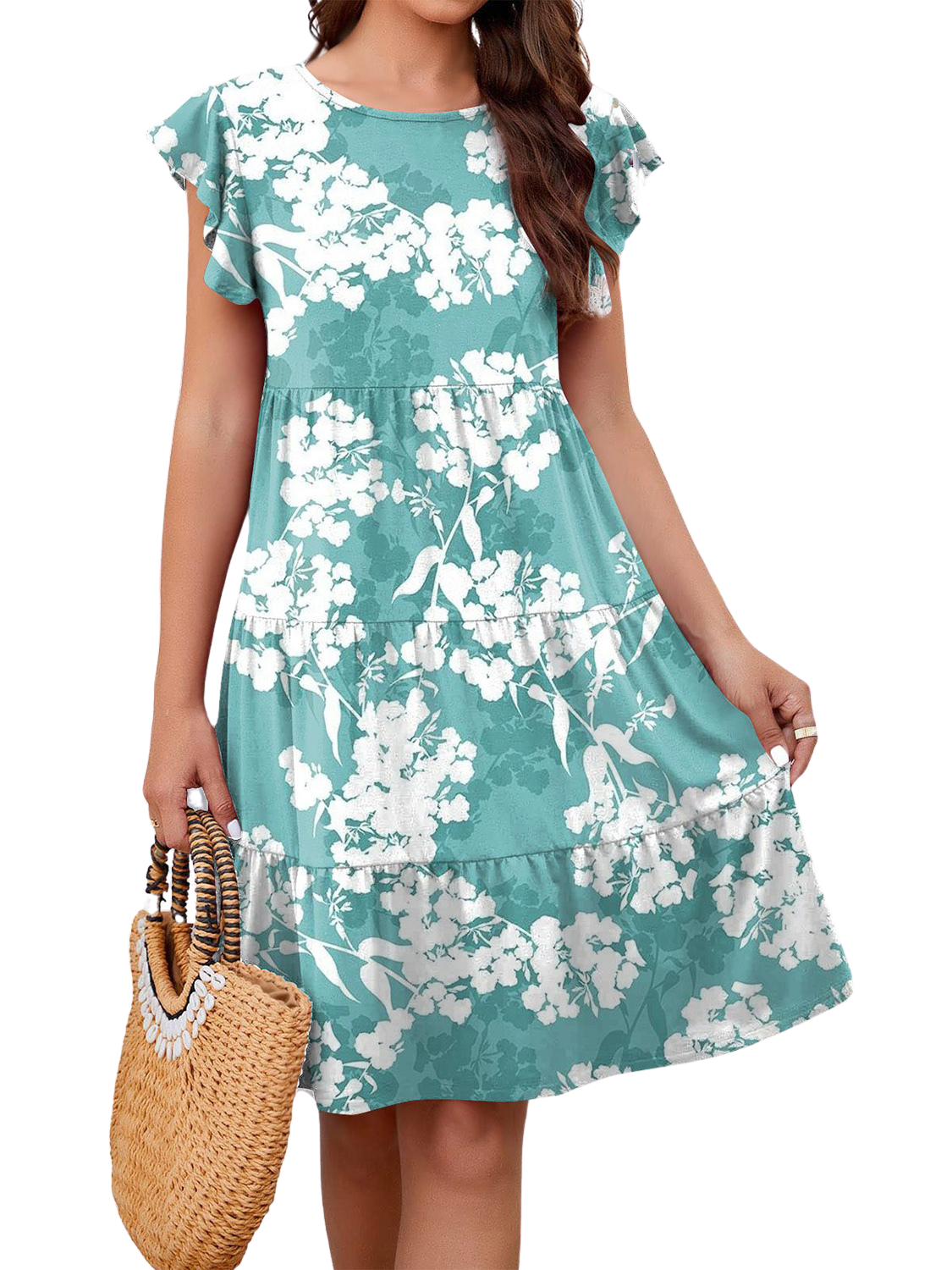 Printed Round Neck Tiered Dress - Whimsical Appalachian Boutique