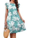 Printed Round Neck Tiered Dress - Whimsical Appalachian Boutique