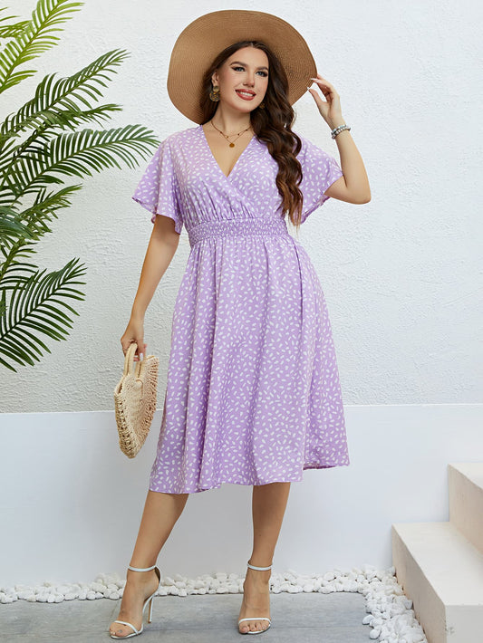 Plus Size Printed Smocked Waist Surplice Dress - Whimsical Appalachian Boutique