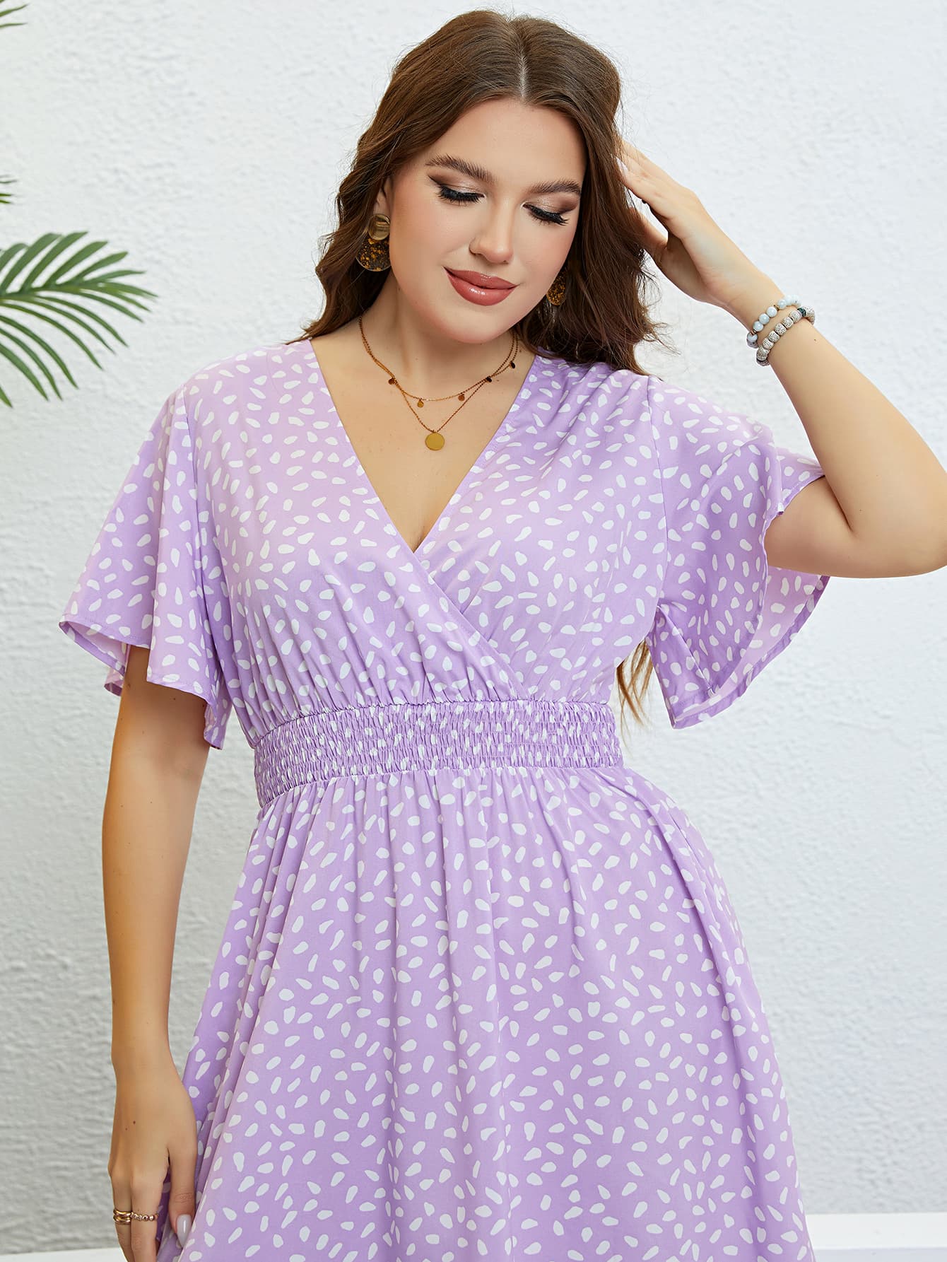 Plus Size Printed Smocked Waist Surplice Dress - Whimsical Appalachian Boutique