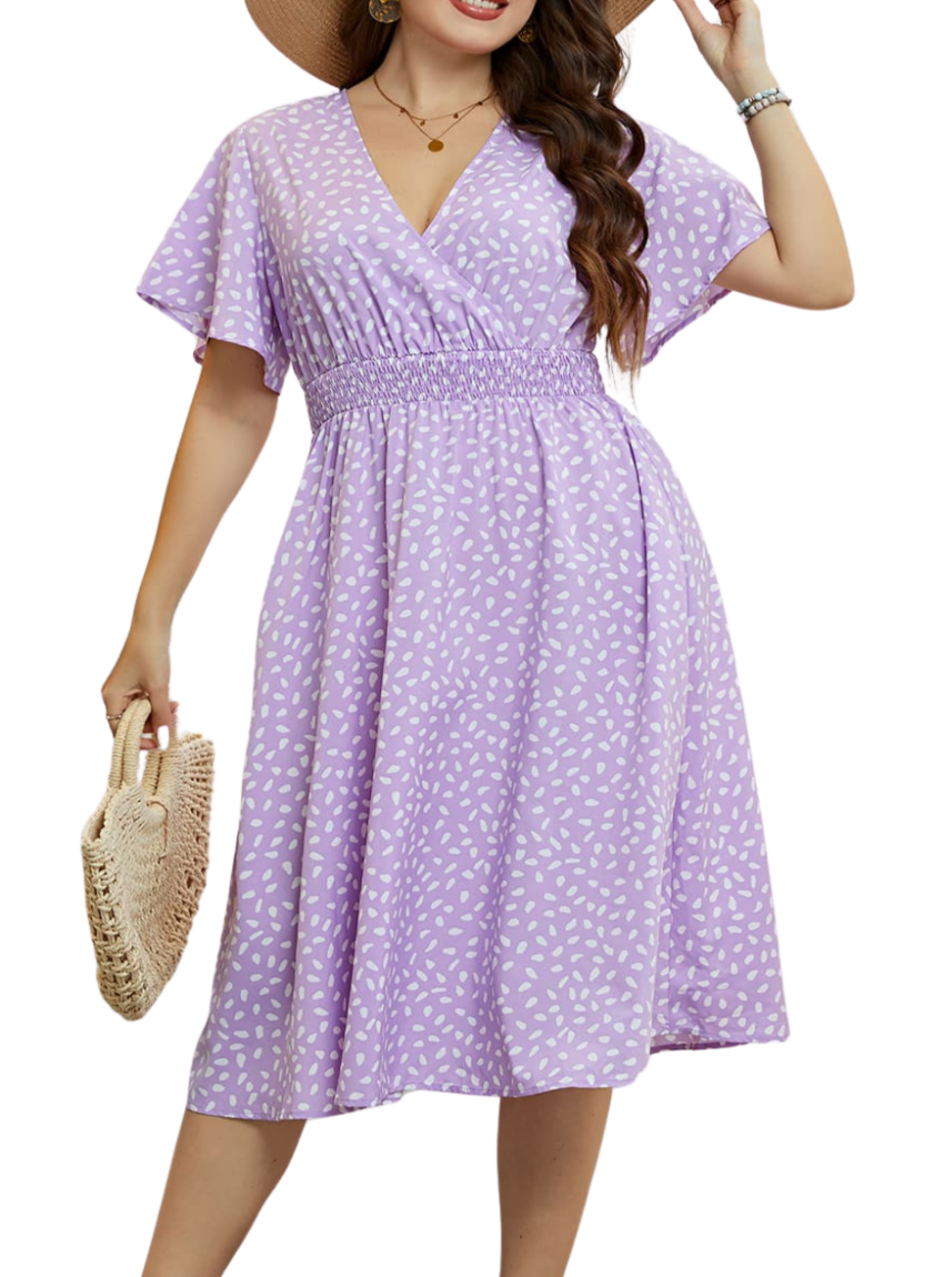 Plus Size Printed Smocked Waist Surplice Dress - Whimsical Appalachian Boutique