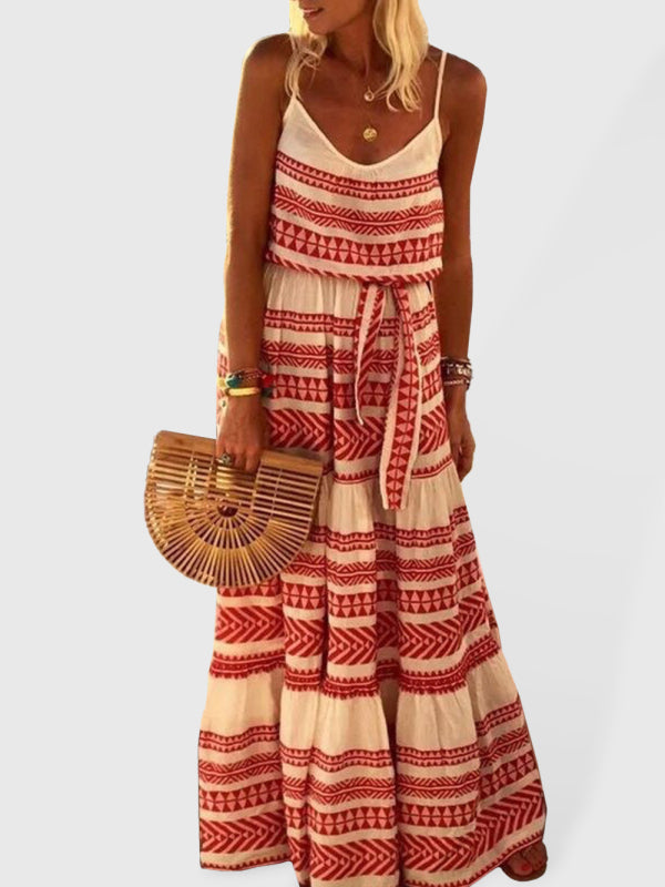 Bohemian Style Deep V-Neck Spaghetti Strap Dress