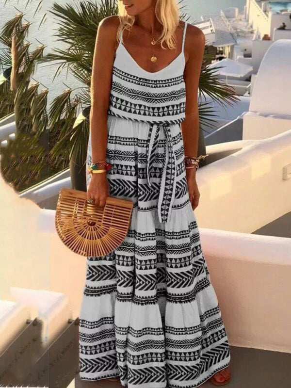 Bohemian Style Deep V-Neck Spaghetti Strap Dress