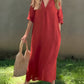 Notched Neck Half Sleeve Midi Dress - Whimsical Appalachian Boutique