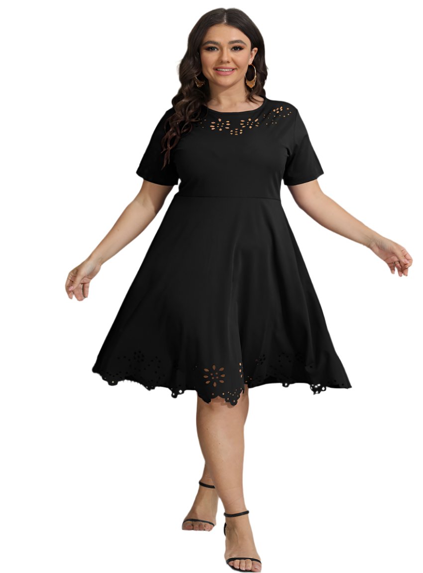 Plus Size Round Neck Openwork Dress - Whimsical Appalachian Boutique