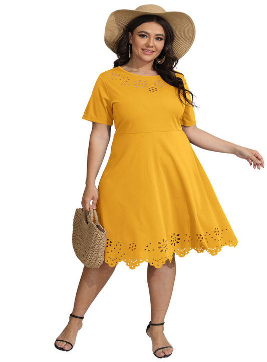 Plus Size Round Neck Openwork Dress - Whimsical Appalachian Boutique