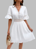 Cutout V-Neck Flounce Sleeve Mini Dress - Whimsical Appalachian Boutique