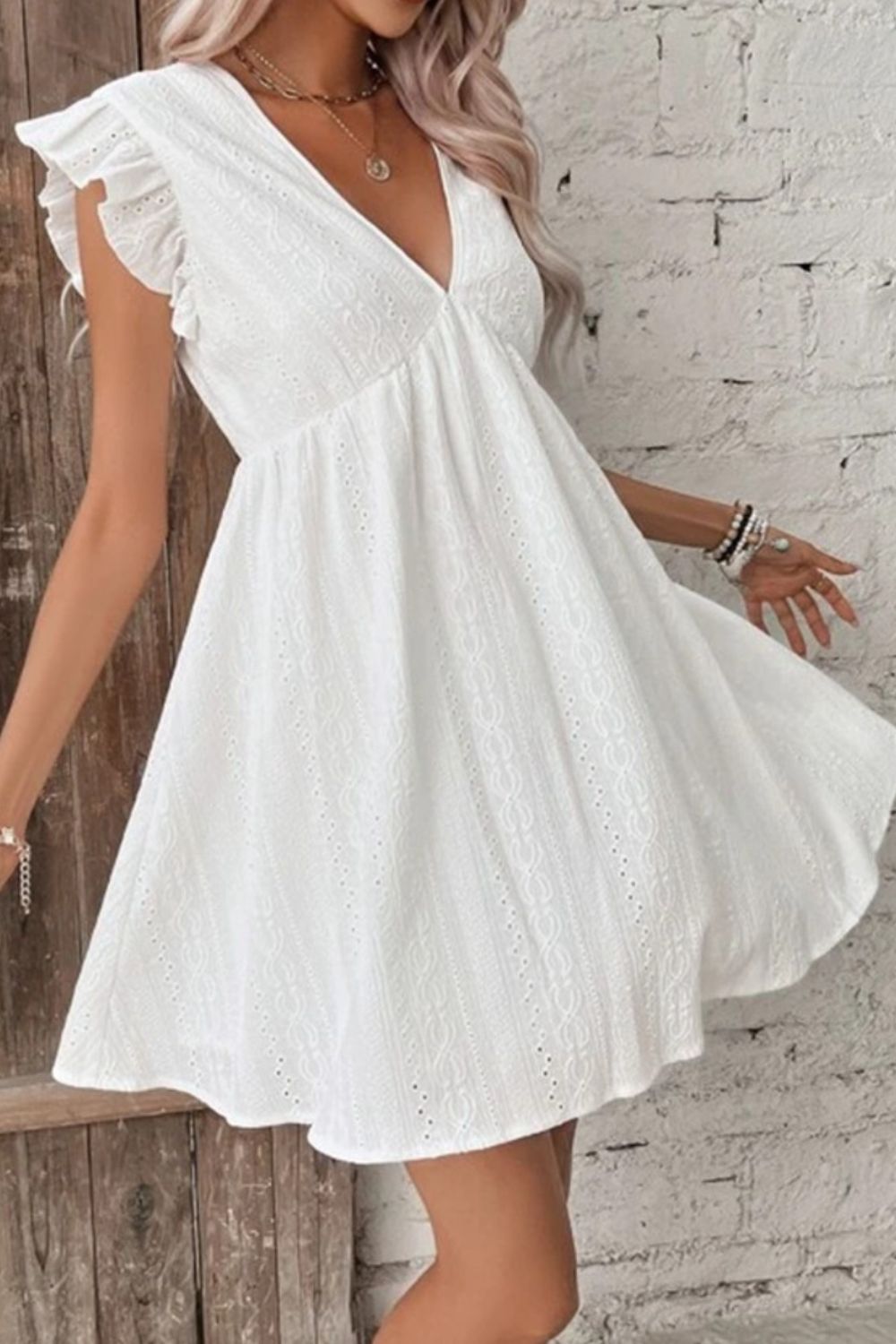 Eyelet Ruffled Cap Sleeve Mini Dress - Whimsical Appalachian Boutique