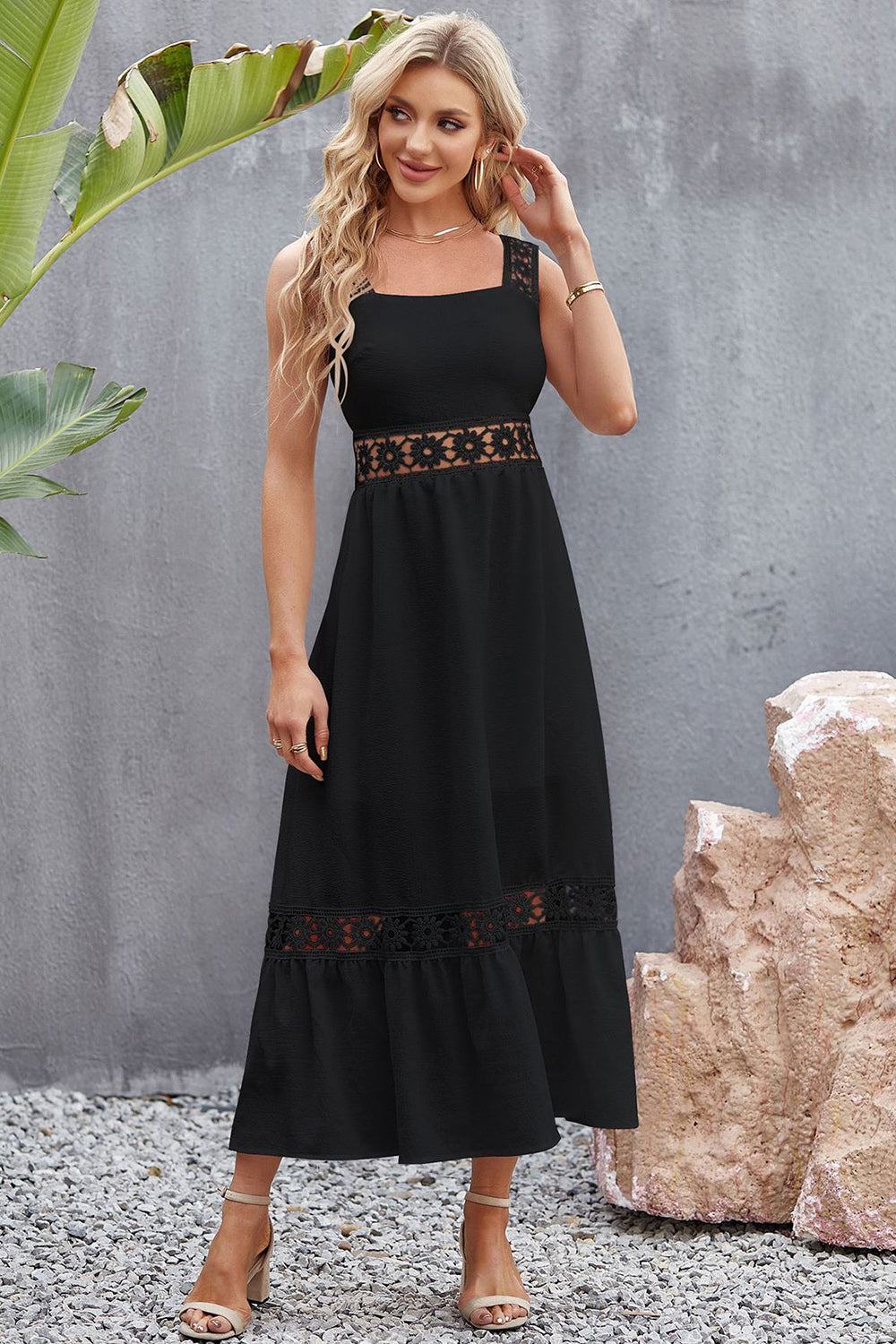 Flower Crochet Wide Strap Midi Dress - Whimsical Appalachian Boutique