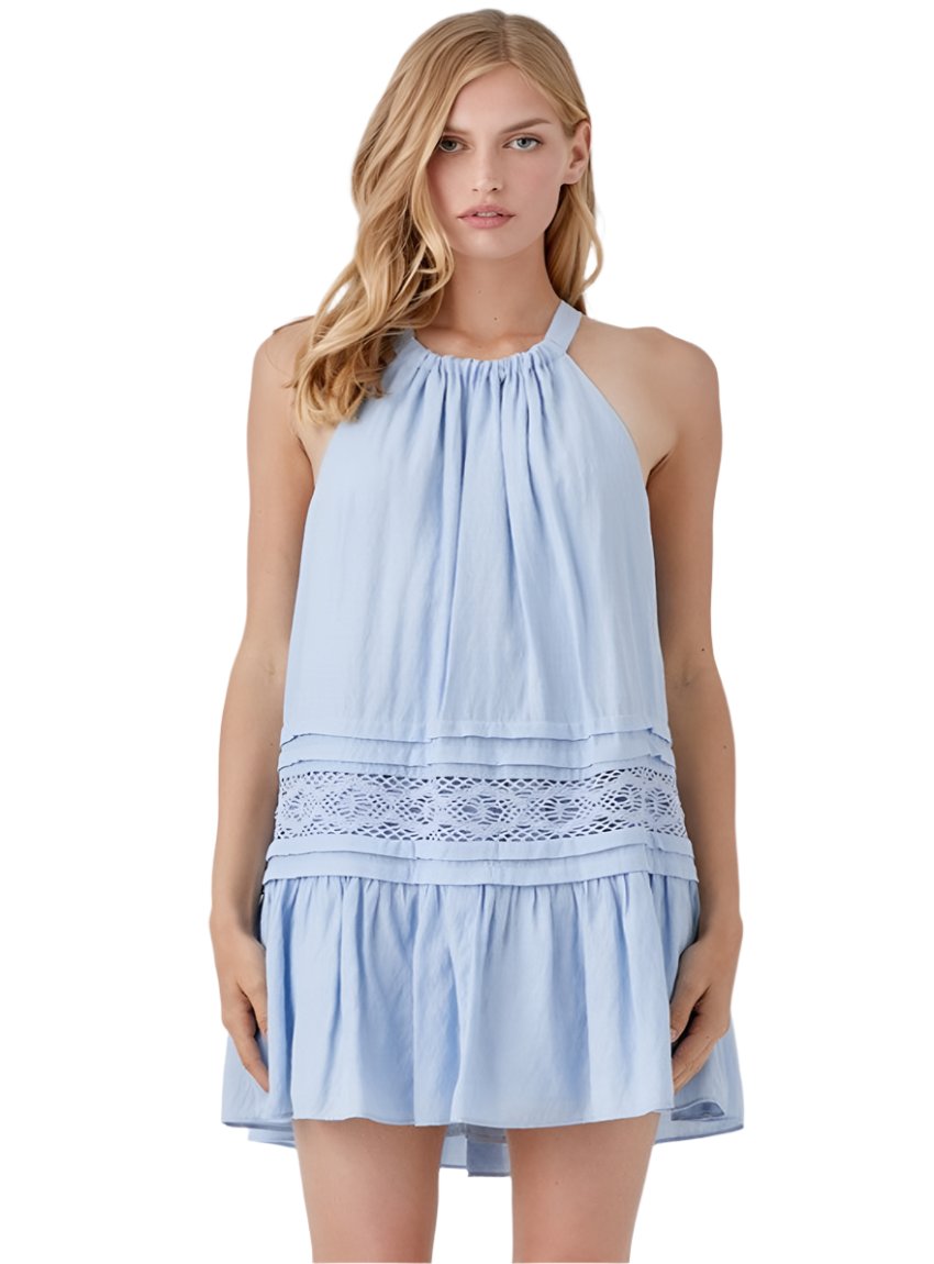 Halter Neck Lace Trim Boho Mini Dress - Whimsical Appalachian Boutique