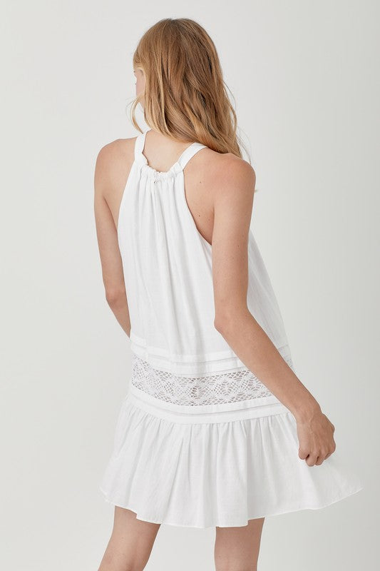 Halter Neck Lace Trim Boho Mini Dress - Whimsical Appalachian Boutique