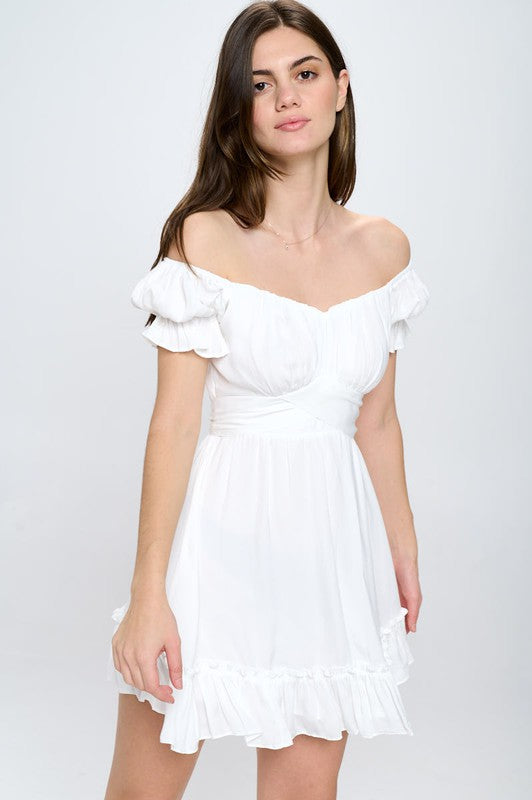 Off Shoulder Ruffle Mini Dress - Whimsical Appalachian Boutique