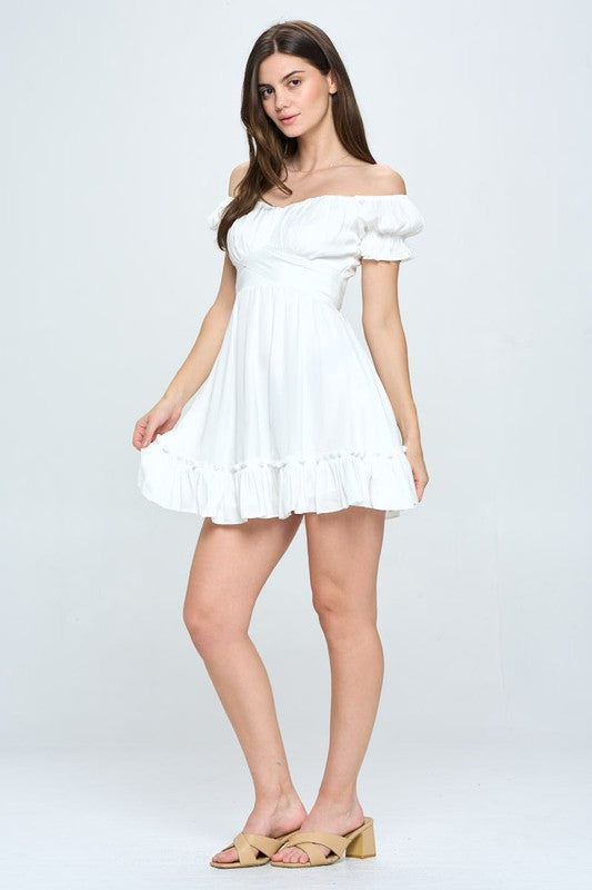 Off Shoulder Ruffle Mini Dress - Whimsical Appalachian Boutique