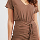 Ruched Slit V-Neck Short Sleeve Dress - Whimsical Appalachian Boutique