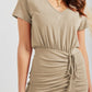 Ruched Slit V-Neck Short Sleeve Dress - Whimsical Appalachian Boutique