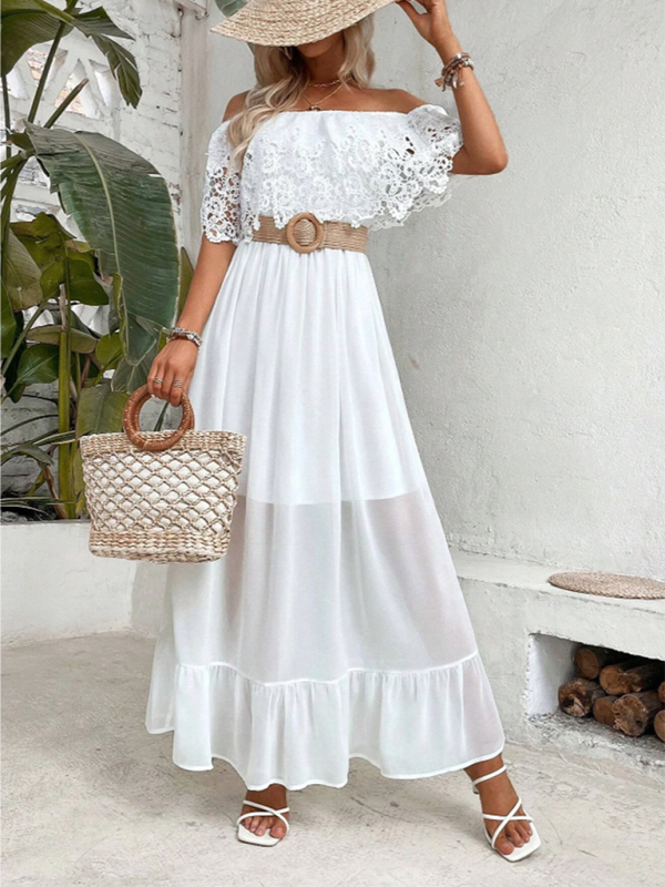 Ruffle Hem Lace Off The Shoulder Dress - Whimsical Appalachian Boutique