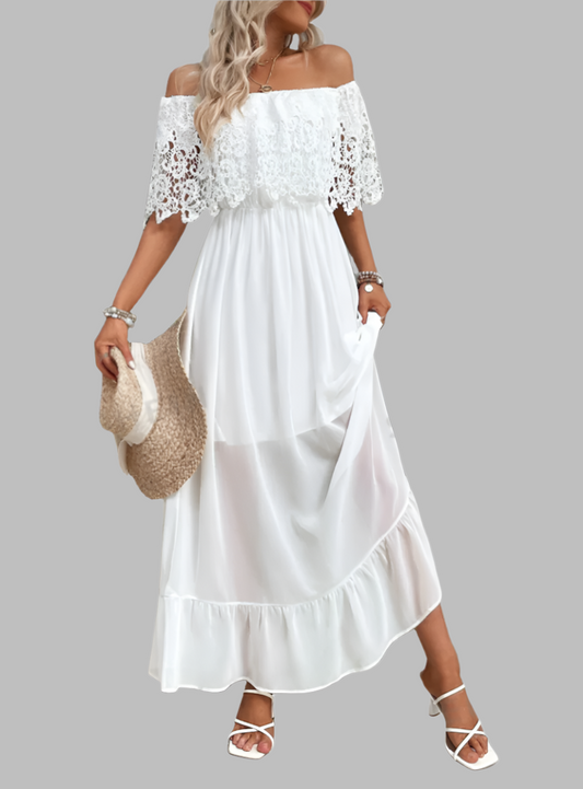 Ruffle Hem Lace Off The Shoulder Dress - Whimsical Appalachian Boutique