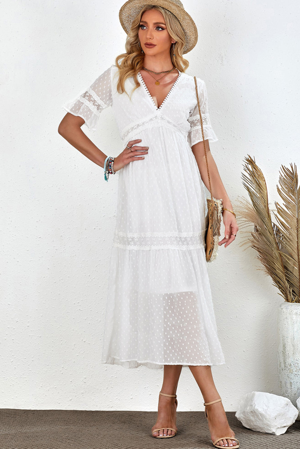 Swiss Dot V-Neck Midi Dress - Whimsical Appalachian Boutique