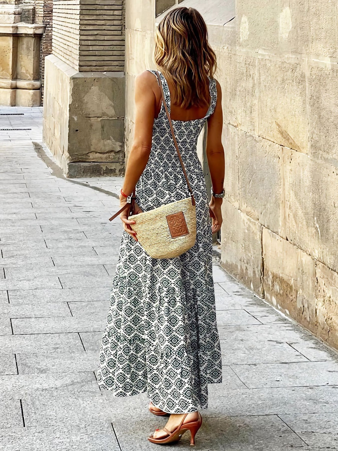 Boho Chic Printed Smocked Maxi Dress