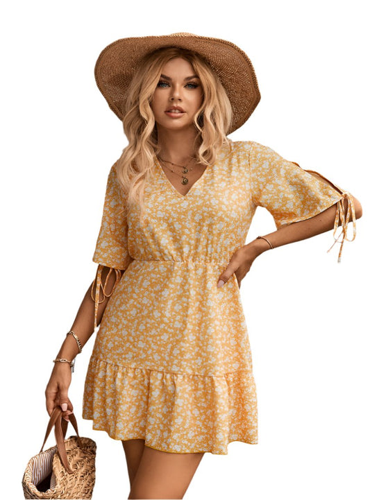 Floral V-Neck Half Sleeve Mini Dress - Whimsical Appalachian Boutique