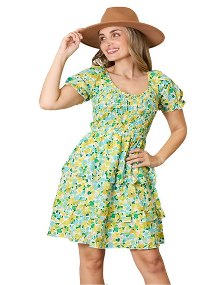 Smocked Scoop Neck Flounce Sleeve Mini Dress - Whimsical Appalachian Boutique