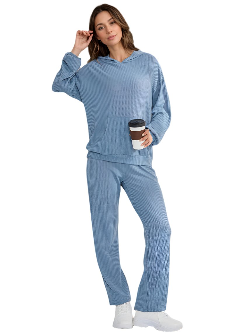 Blue dropped shoulder hoodie and pants set
