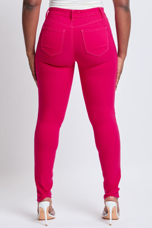 Mid-rise pink skinny jeans crafted from comfortable, stretchy fabric.