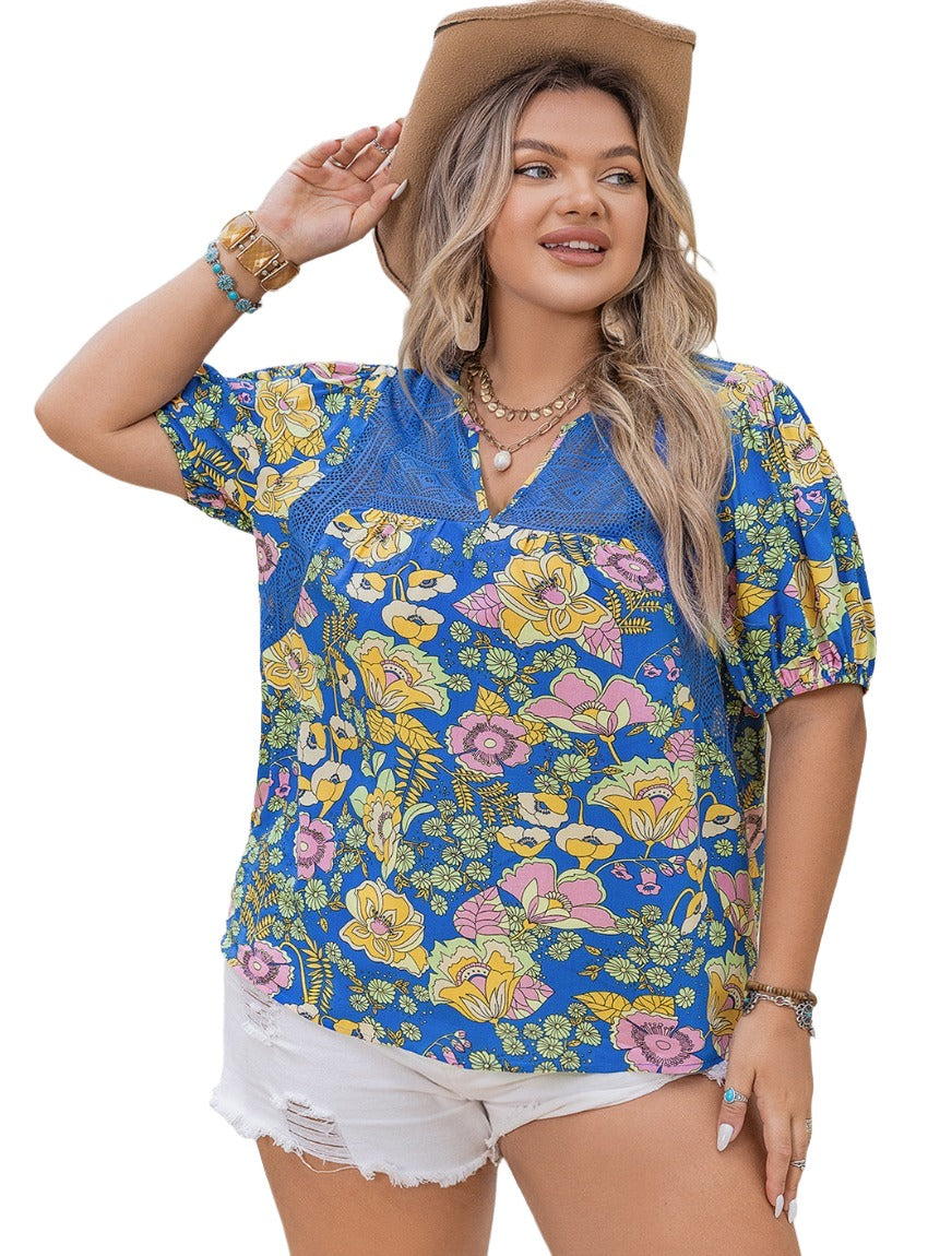 Lightweight, breathable floral blouse with short sleeves