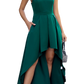 Dark Green Spaghetti Strap High-Low Formal Dress