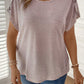 Plus size button-shoulder relaxed fit pink top