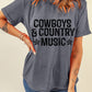 Casual gray t-shirt with black "Cowboy & Country Music" lettering